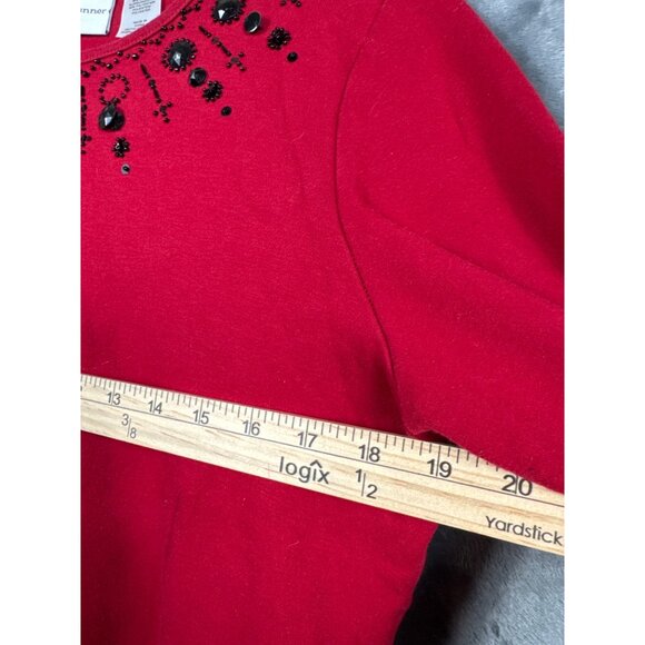 Alfred Dunner Red Embellished 3/4 Sleeve Cotton & Polyester Womens Top S - Picture 4 of 5